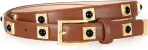 Studded Belt for Women Skinny Leather Belt Fashion Punk Thin Ladies Belt for Jeans Pants Dresses