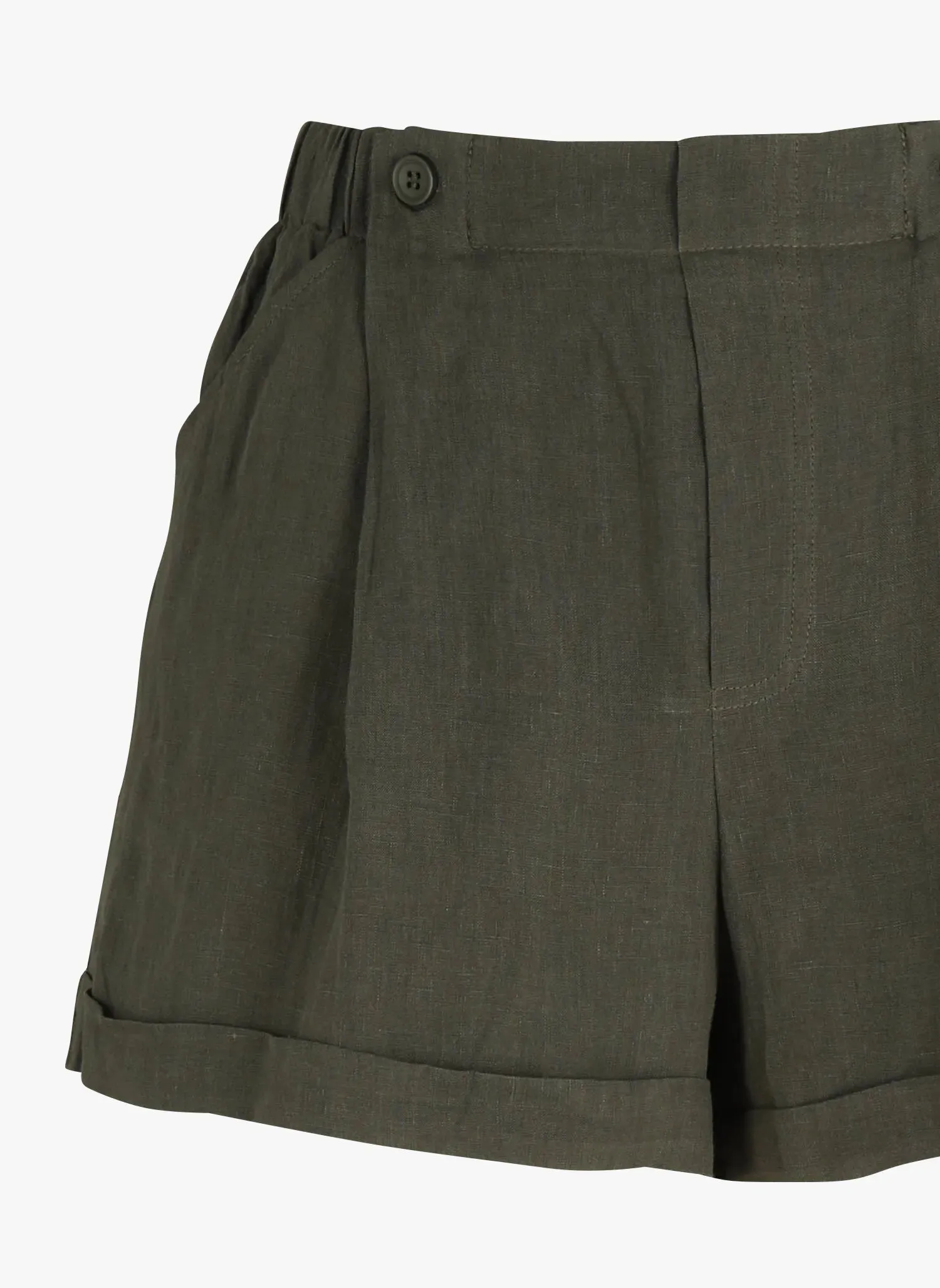 The Gillian Linen Button Shorts - Khaki