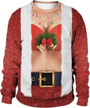 Ugly Christmas Sweatshirt for Women Unisex Novelty 3D Printed Funny Design Hoodies Crewneck Xmas Party Tops