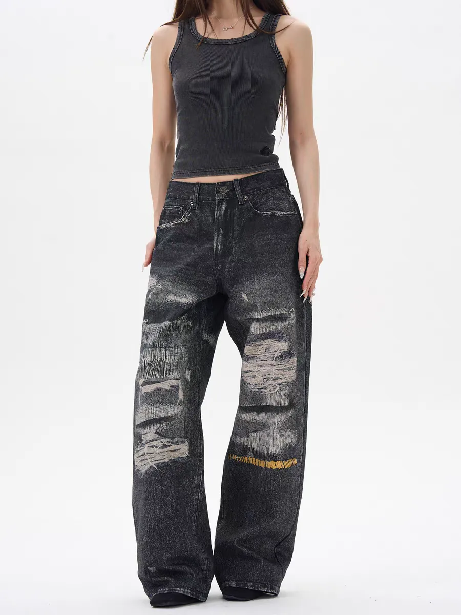 Vintage Washed Ripped Baggy Jeans