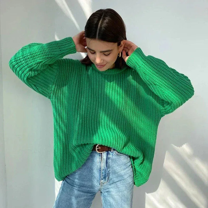 Wenkouban-Christmas Thanksgiving outfits_Basic Warm Vintage Green Thick Oversized Knitted Loose White Christmas Sweater