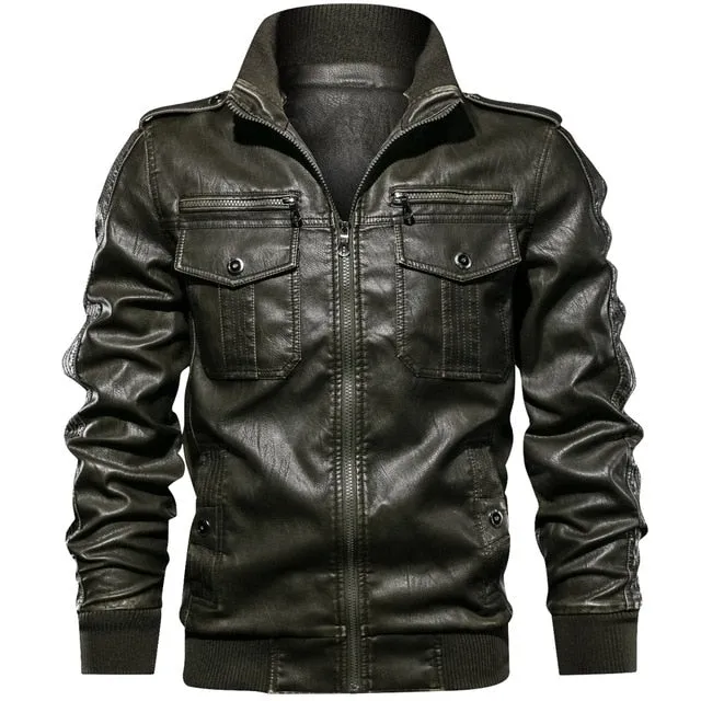 West Louis Military Style Leather Jacket