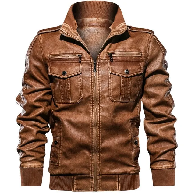 West Louis Military Style Leather Jacket