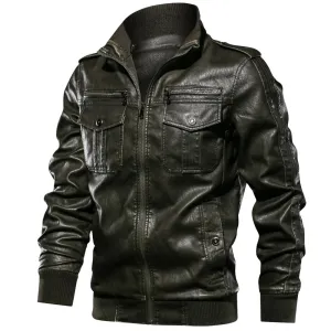 West Louis Military Style Leather Jacket