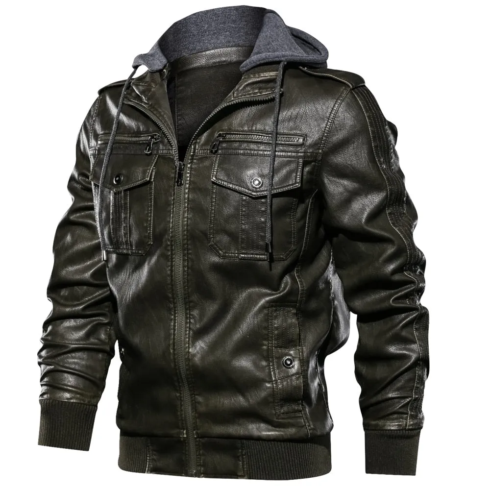 West Louis Military Style Leather Jacket