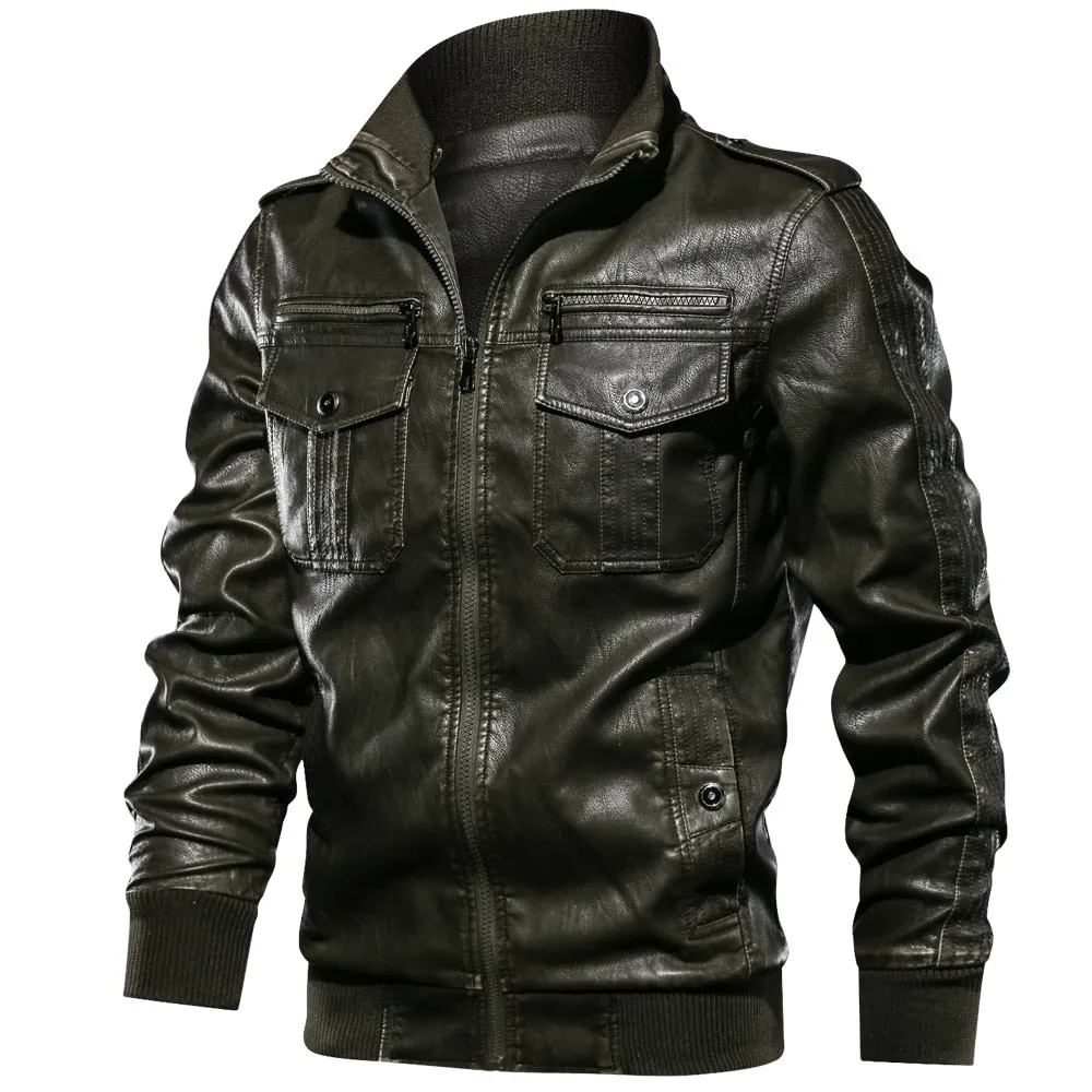 West Louis Military Style Leather Jacket