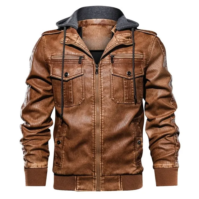 West Louis Military Style Leather Jacket