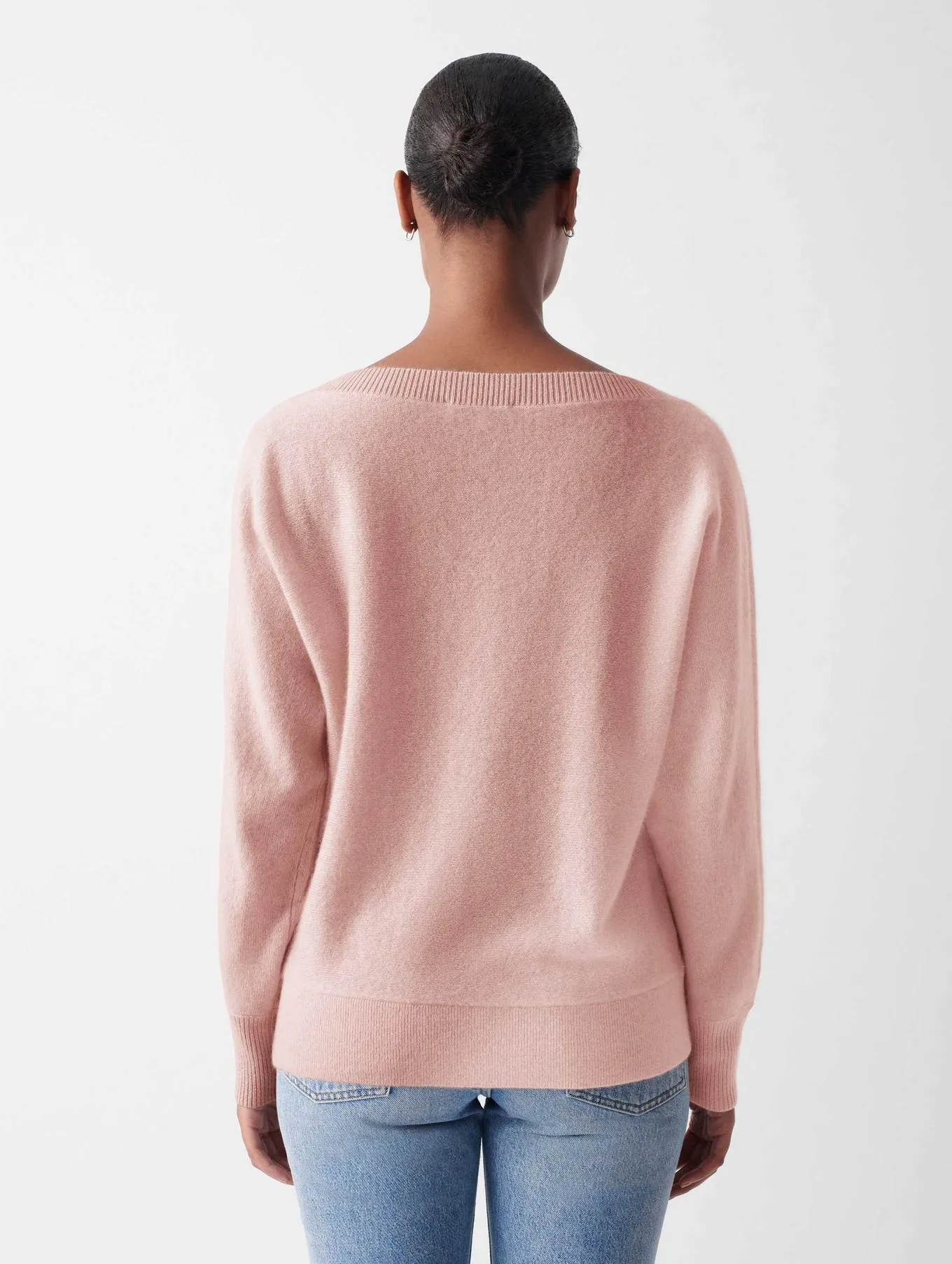 White   Warren - Cashmere Off Shoulder Rib Trim Crewneck in Blush Heather