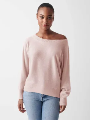 White   Warren - Cashmere Off Shoulder Rib Trim Crewneck in Blush Heather