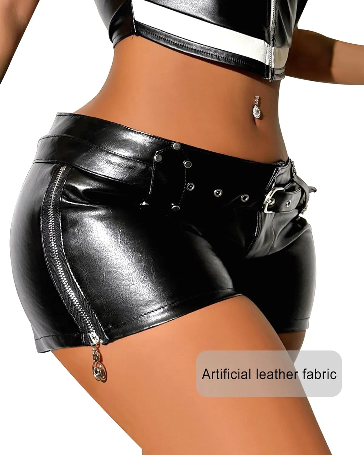 Women Faux Leather Hot Pants Shorts High Waist Slim Sexy Bandage Booty Punk Dance Club PU Leather Festival Rave Shorts