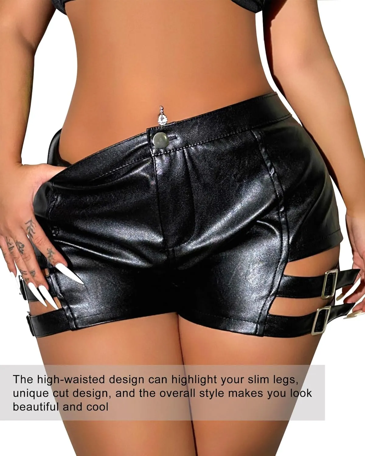 Women Faux Leather Hot Pants Shorts High Waist Slim Sexy Bandage Booty Punk Dance Club PU Leather Festival Rave Shorts