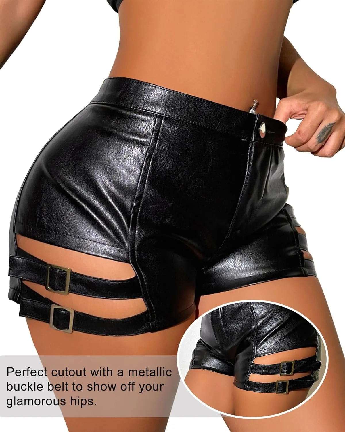 Women Faux Leather Hot Pants Shorts High Waist Slim Sexy Bandage Booty Punk Dance Club PU Leather Festival Rave Shorts
