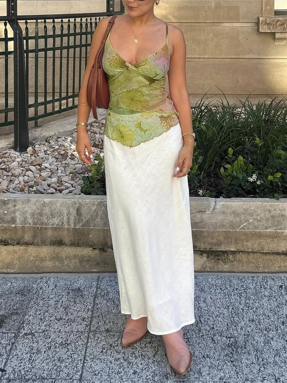 Women Y2k Floral Tank Cami Top V Neck Mesh Spaghetti Strap Ruffle Layered Wrap Camisole Summer Going Out Streetwear