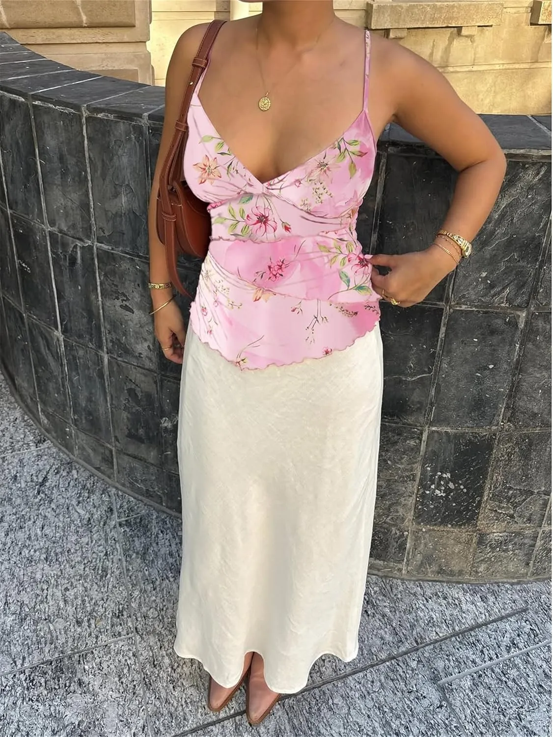 Women Y2k Floral Tank Cami Top V Neck Mesh Spaghetti Strap Ruffle Layered Wrap Camisole Summer Going Out Streetwear