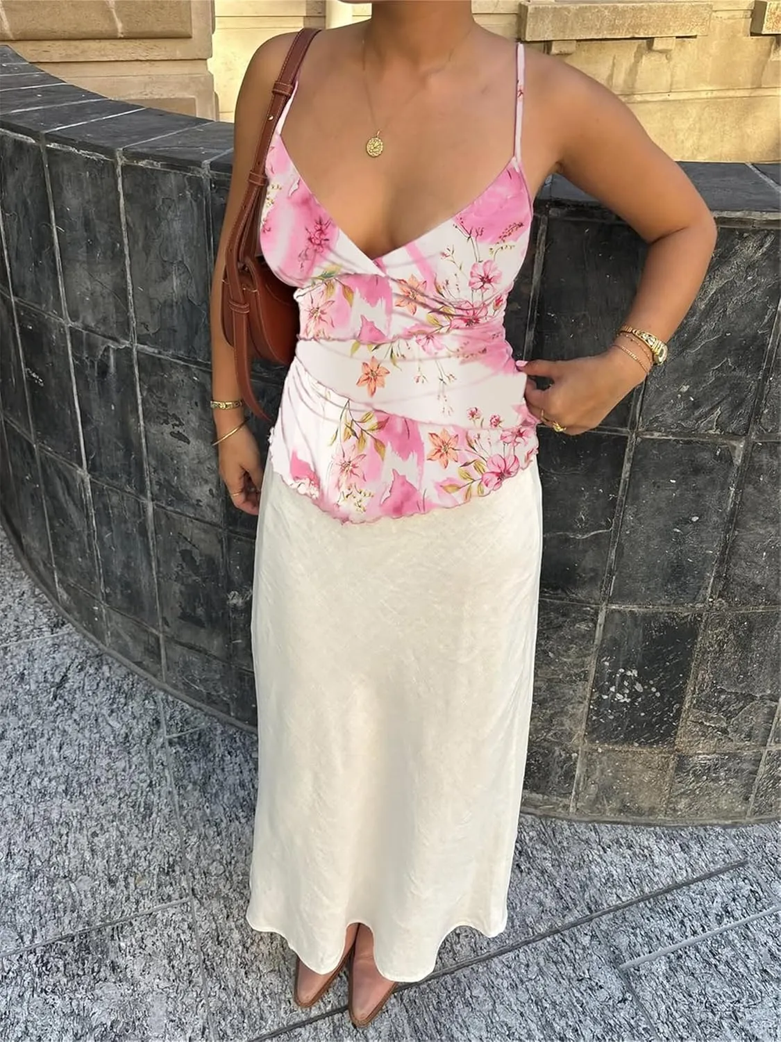 Women Y2k Floral Tank Cami Top V Neck Mesh Spaghetti Strap Ruffle Layered Wrap Camisole Summer Going Out Streetwear