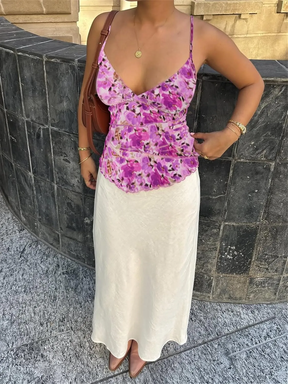 Women Y2k Floral Tank Cami Top V Neck Mesh Spaghetti Strap Ruffle Layered Wrap Camisole Summer Going Out Streetwear