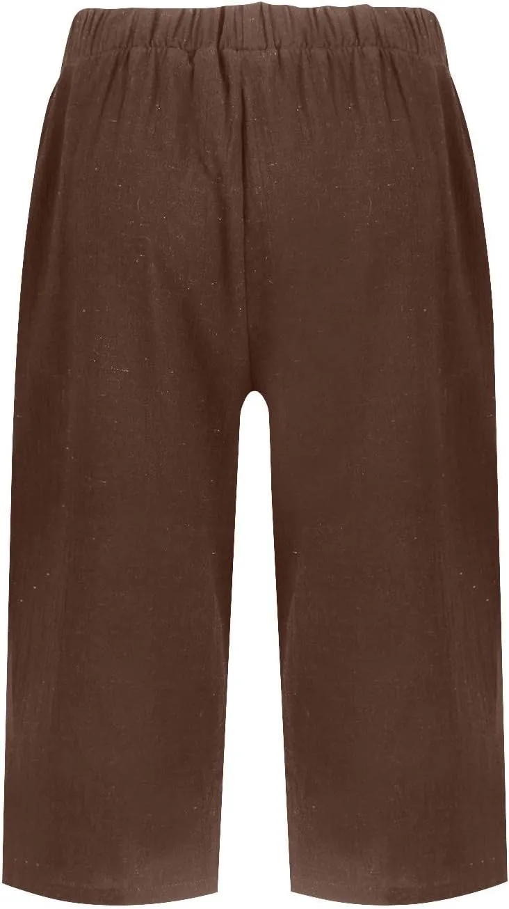 Womens Linen Tapered Capri Pants Plus Size Solid Color Cotton Linen Casual Summer 2025 Straight Leg Cropped Trouser
