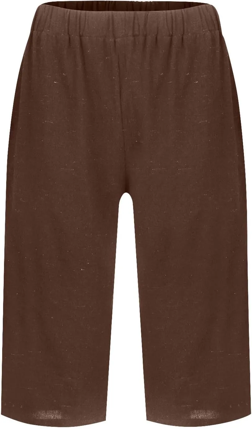 Womens Linen Tapered Capri Pants Plus Size Solid Color Cotton Linen Casual Summer 2025 Straight Leg Cropped Trouser