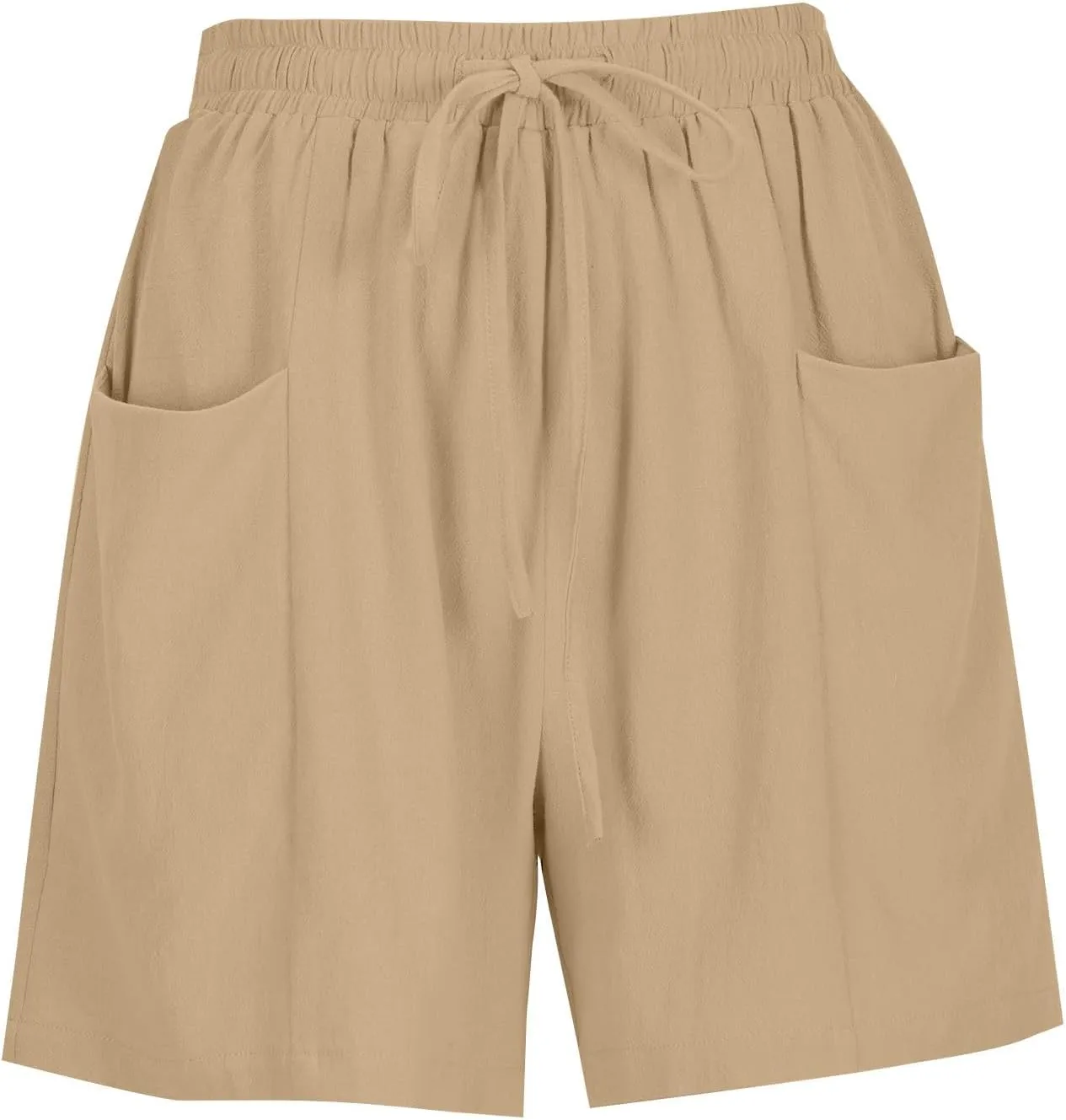 Women's Summer Linen High Elastic Waist Drawstring Solid Color Casual Loose Fit Beach Shorts with Pockets
